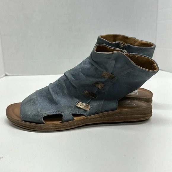 Miz Mooz Fizzy Gladiator Sandals Open Toe Leather Zip Up Side Shoes Blue Size 7 - Picture 4 of 9
